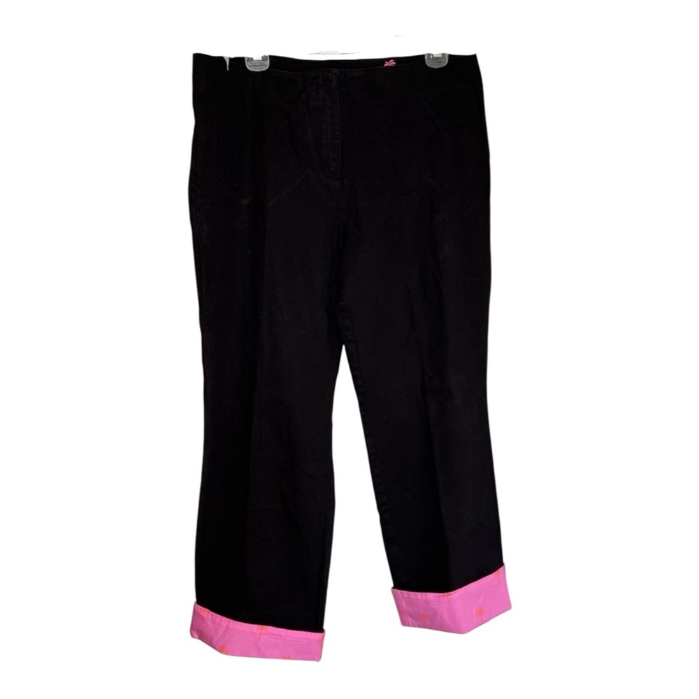 Lilly Pulitzer Vintage Black Pants with Pink/Orange Palm Trees Accents Sz 12 EUC